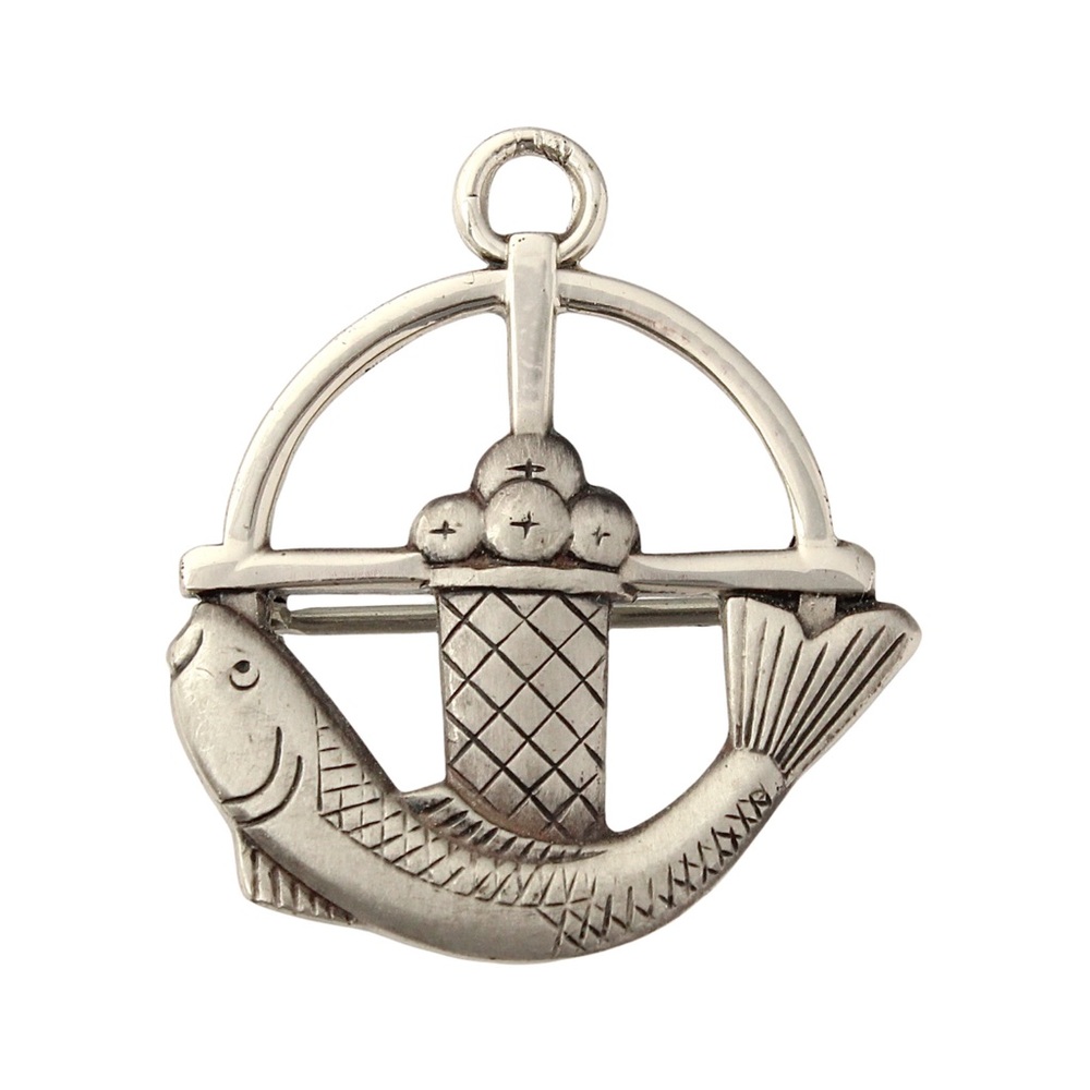 Vintage Creed Sterling Silver Fish & Bread Loaves Brooch Pin / Necklace Pendant